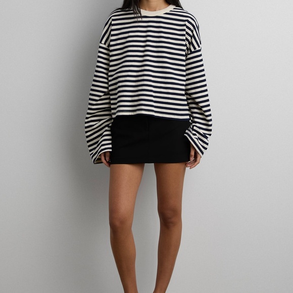 OAK + FORT Tops - OAK + FORT Grey and White Striped Long Sleeve Tee size small